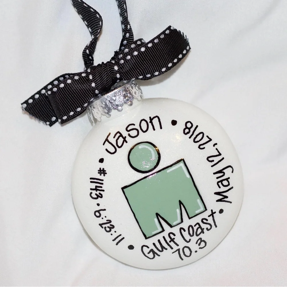 Custom Hand-Painted Triathlon Ornament - Personalized Runner Holiday Decoration